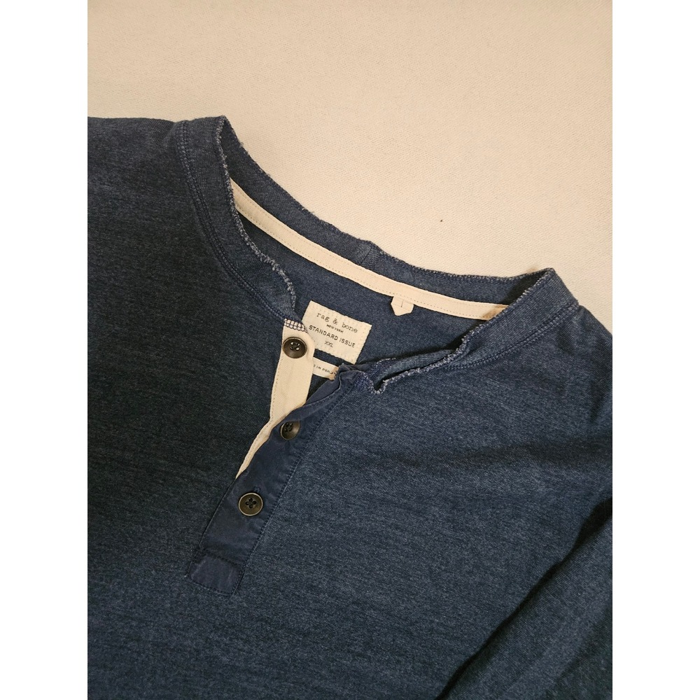 Rag & Bone Henley Shirt Mens XXL Blue Standard Issue Long Sleeve Cotton Heather